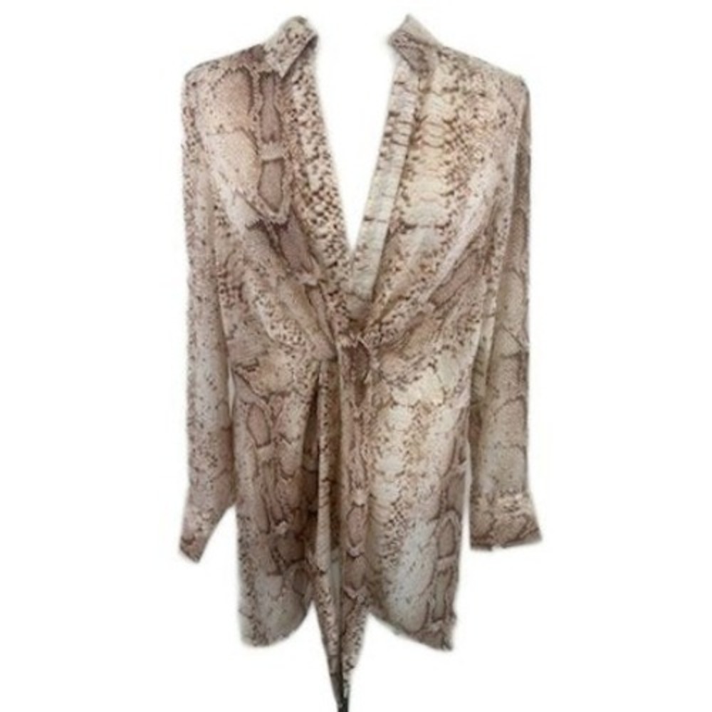 Bar III Snake Python Print Tie Front Sheet Long Sleeve Blouse Top Size Large‎